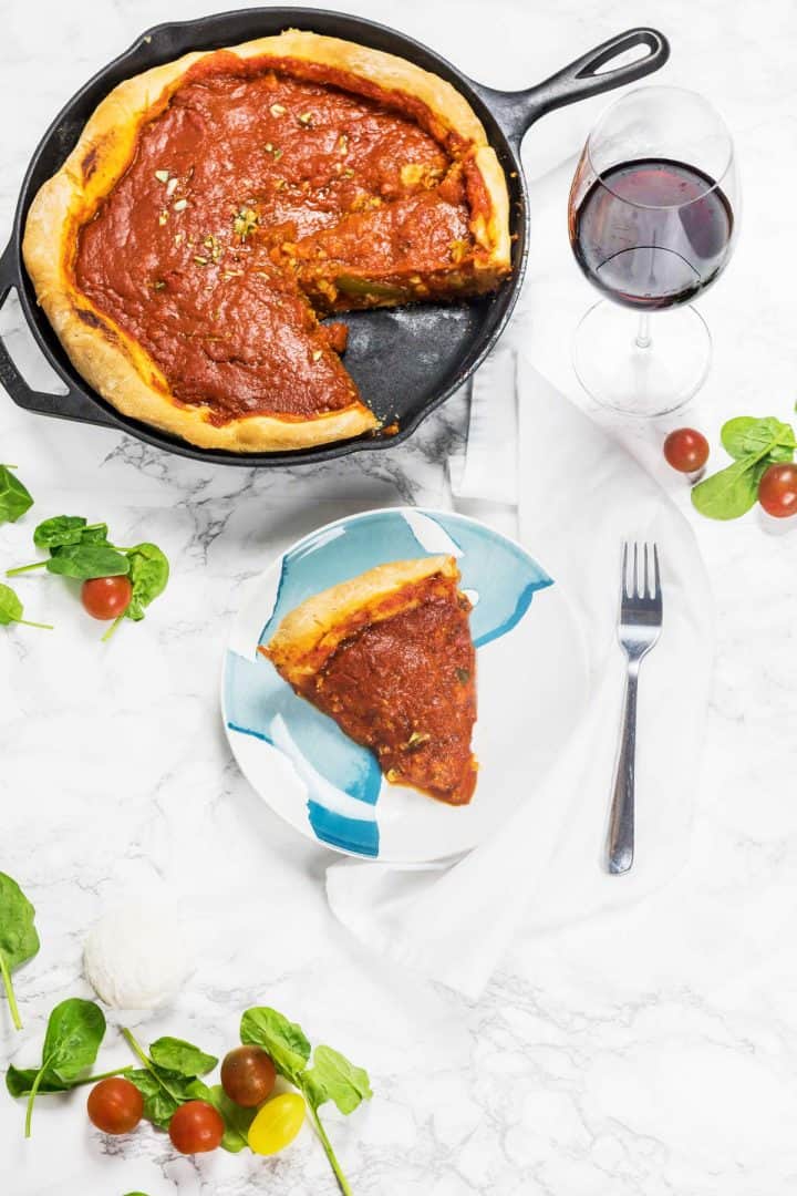 Vegan Chicago Deep Dish Pizza With Italian Sausage